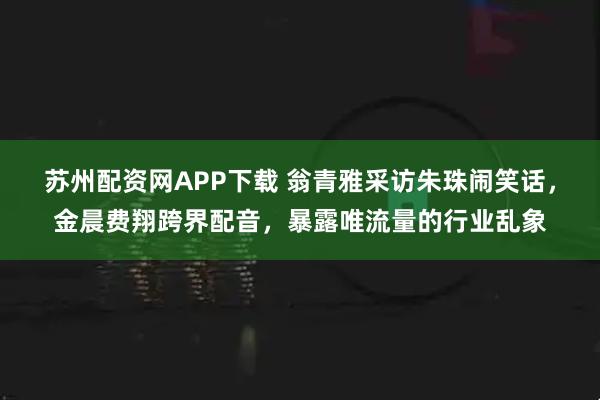 苏州配资网APP下载 翁青雅采访朱珠闹笑话,金晨费翔跨界配音,暴露唯流量的行业乱象
