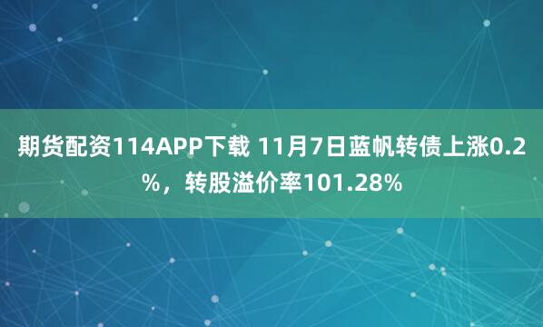 期货配资114APP下载 11月7日蓝帆转债上涨0.2%，转股溢价率101.28%