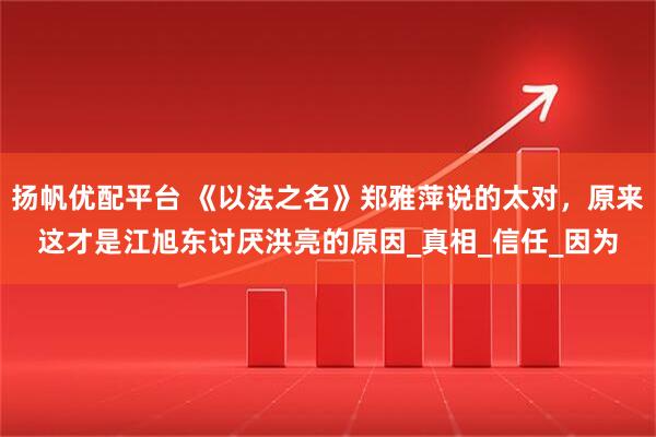 扬帆优配平台 《以法之名》郑雅萍说的太对，原来这才是江旭东讨厌洪亮的原因_真相_信任_因为